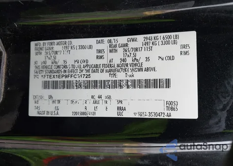 2015 Ford F-150 Xl from USA, damaged, VIN 1FTEX1EP9FFC31725